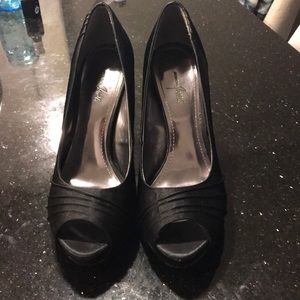 Peep toe satin heels